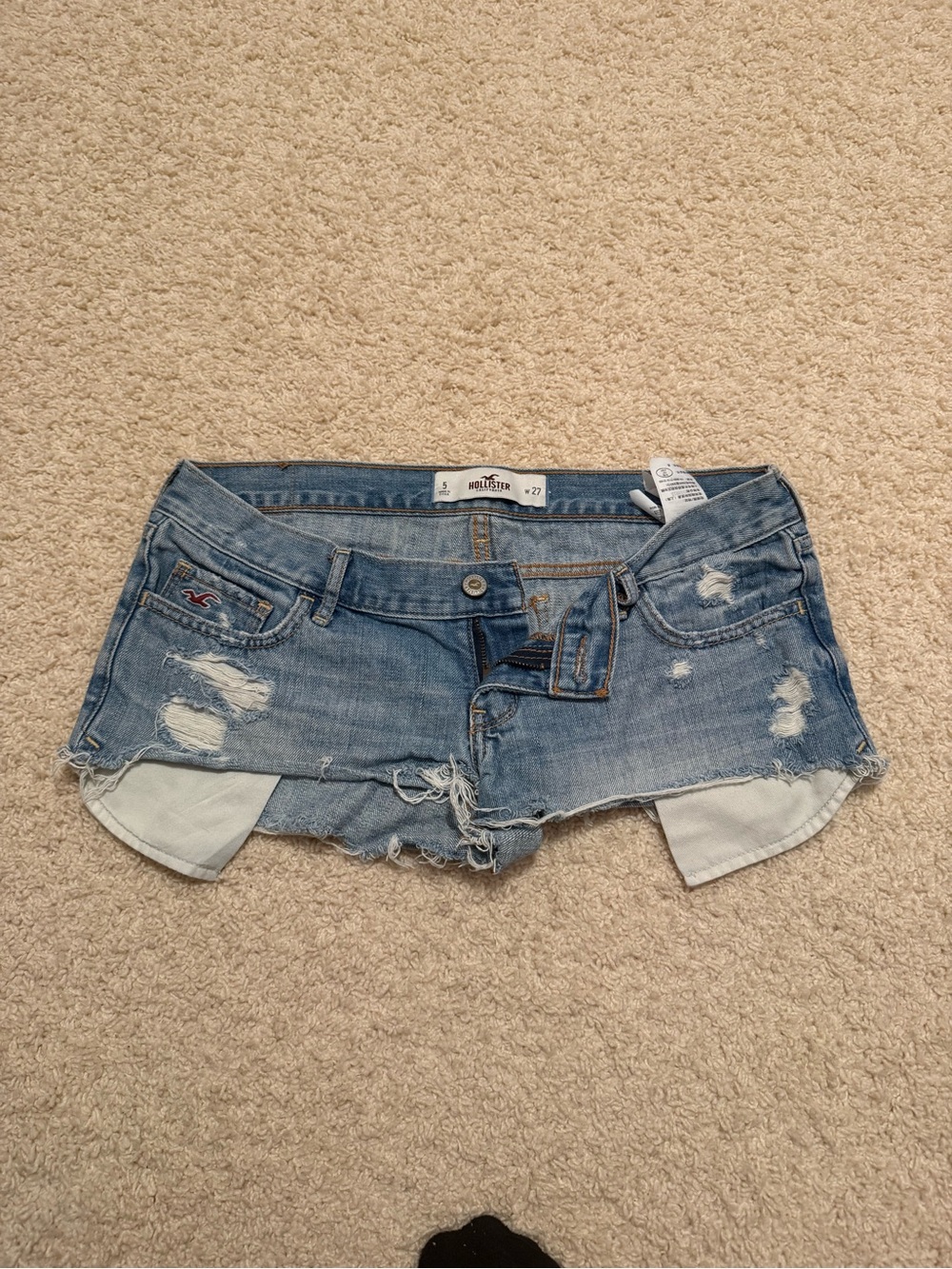 Hollister Women's Light Blue Distressed Denim Cutoff Shorts